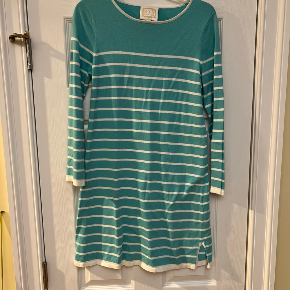 Ladies Size Medium STS "Sail To Sable" Teal and White Dress GUC ❤️